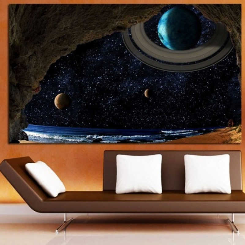 Πίνακας σε καμβά με διάστημα με θάλασσα και πλανήτες